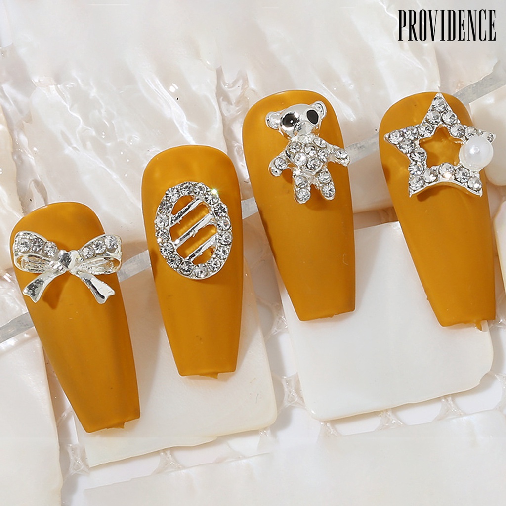 Providence 10Pcs Nail Art Alloy Tiga Dimensi Bersinar Tidak Jatuh Berkilau DIY Mini Nail Art Dekorasi Perak Busur Ornamen Kuku Salon Pasokan