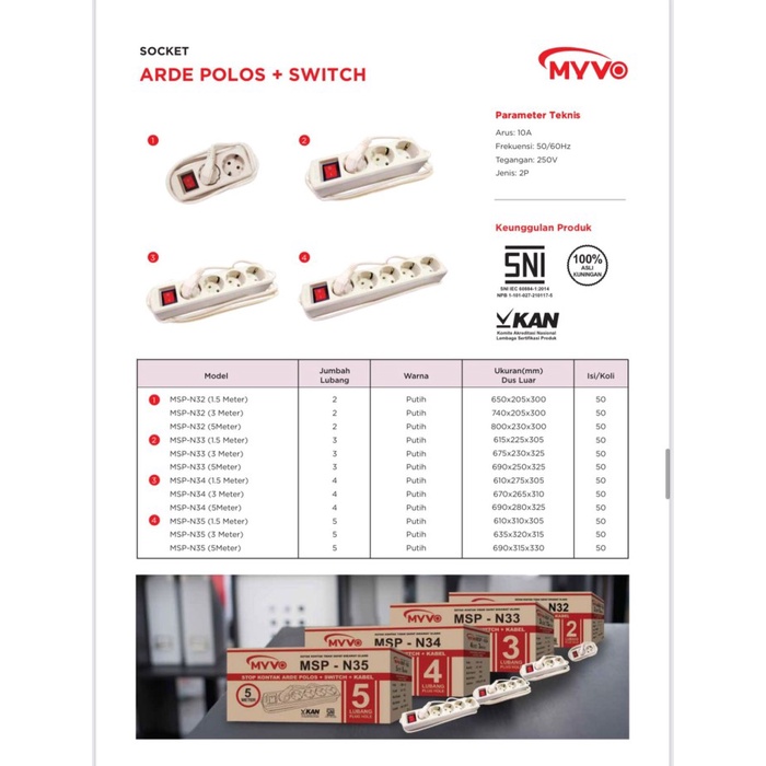 Stop Kontak Kabel Myvo 1,5Meter 5Lubang N35 1,5M