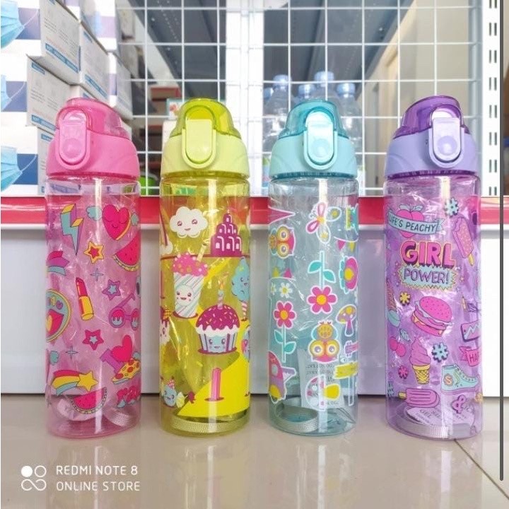 750ML - BOTOL MINUM SMIGGLE COLORFULL WARNA WITH STRAP &amp; SARINGAN