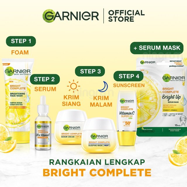 Ningrum - Garnier Bright Complete Vitamin C Serum Day Cream SPF 36/PA+++ 20/50 ml | Krim Pagi Siang Kuning Yuzu Mousturizer Vit C Skincare Pelembab Wajah Original BPOM - 8309