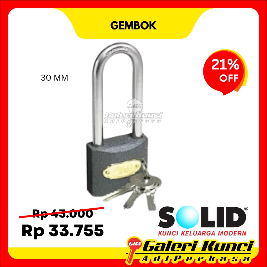 Gembok Solid Padlock SOLID 819 LONG 30MM Gray Gembok Pagar