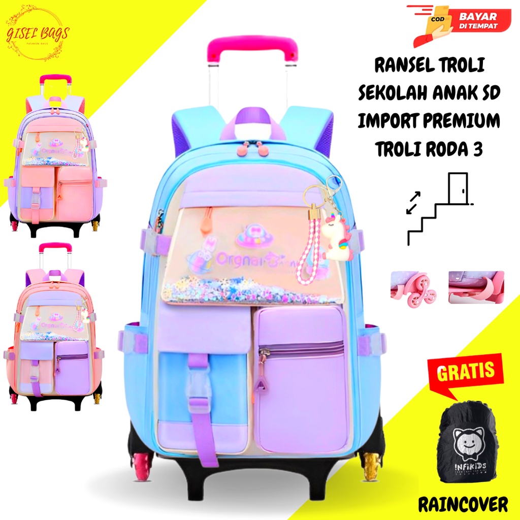 Tas troli roda 3/roda 6 sekolah anak perempuan sd remaja import premium waterproof