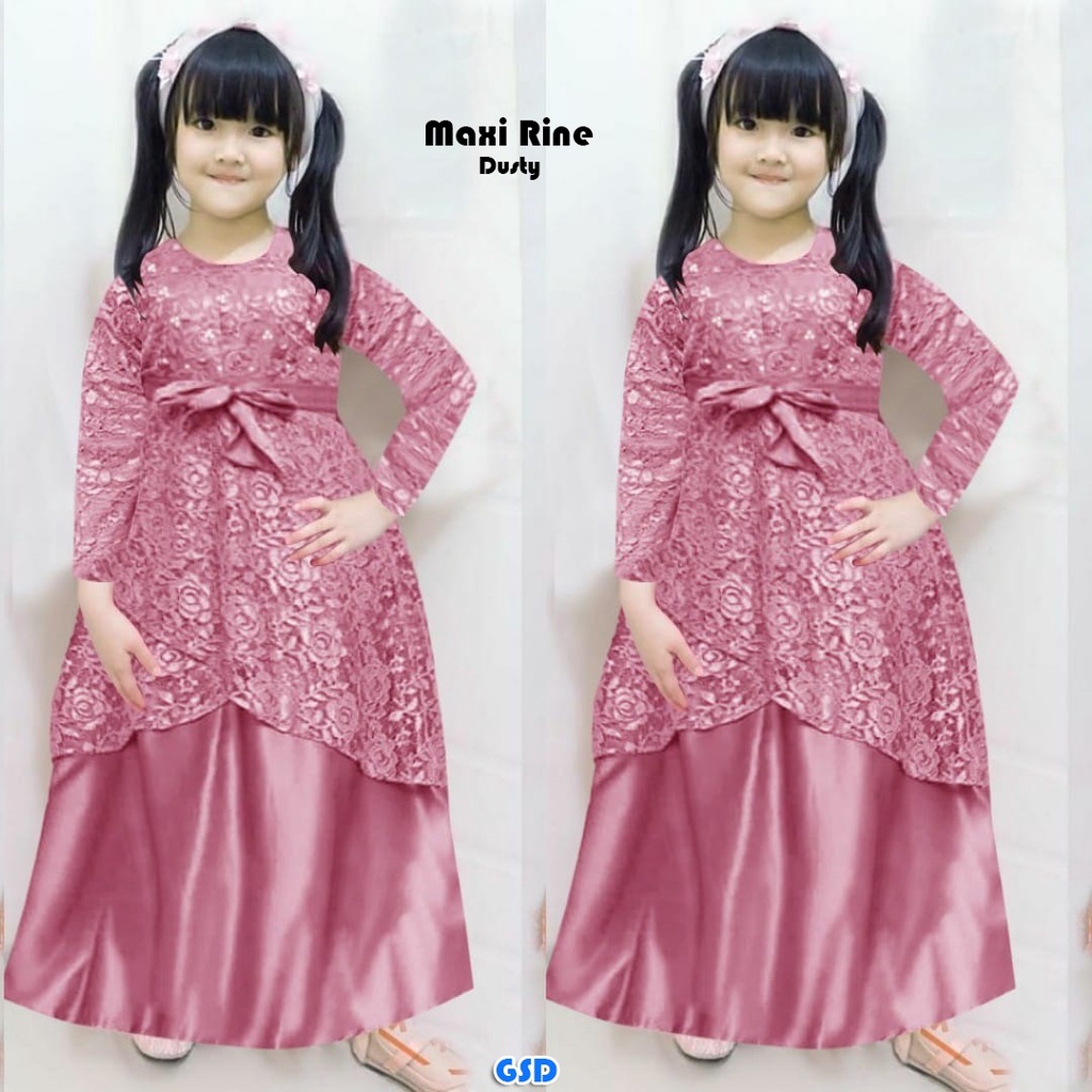 Jf- Maxi Gamis Pesta Anak Usia 4-6 tahun Brukat Kombi Saten Glossy Terbaru / Baju Muslim Anak Perempuan Rine Kids