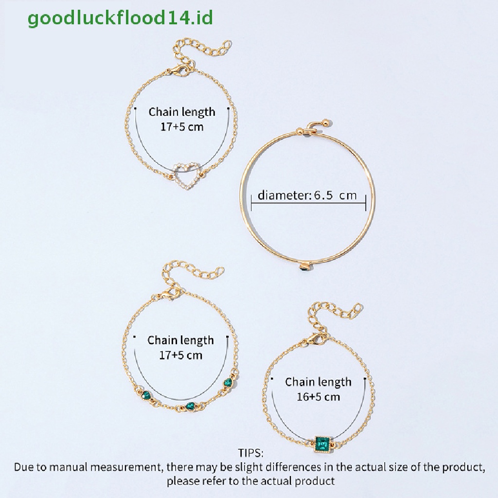 [GOOGFOUR] 4pcs/set Tergabung Batu Permata Hijau Gelang Set Perhiasan Untuk Wanita Gadis Jantung Gelang Pernikahan Pertunangan Gelang Fashion Pesta Perhiasan Hadiah [TOP]