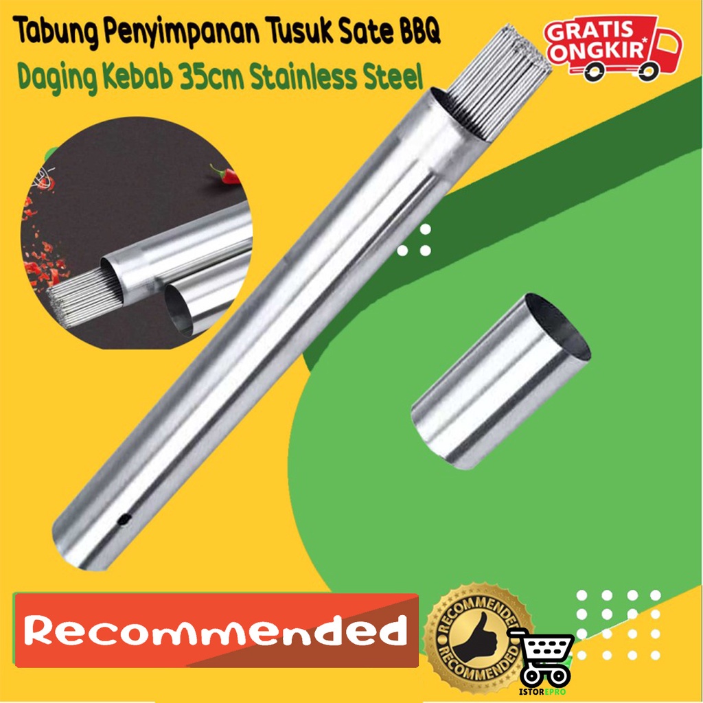 Tabung Penyimpanan Tusuk Sate BBQ Daging Kebab 35cm Stainless Steel