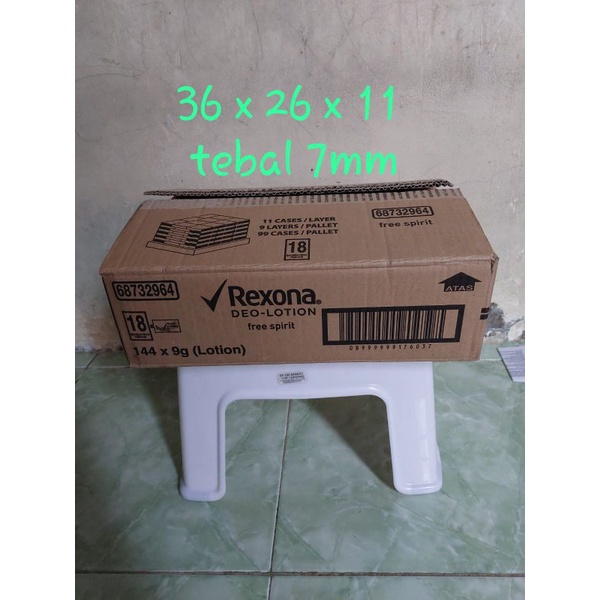 

Kardus bekas rexona 36cm x 26cm x 11cm tebal 7mm