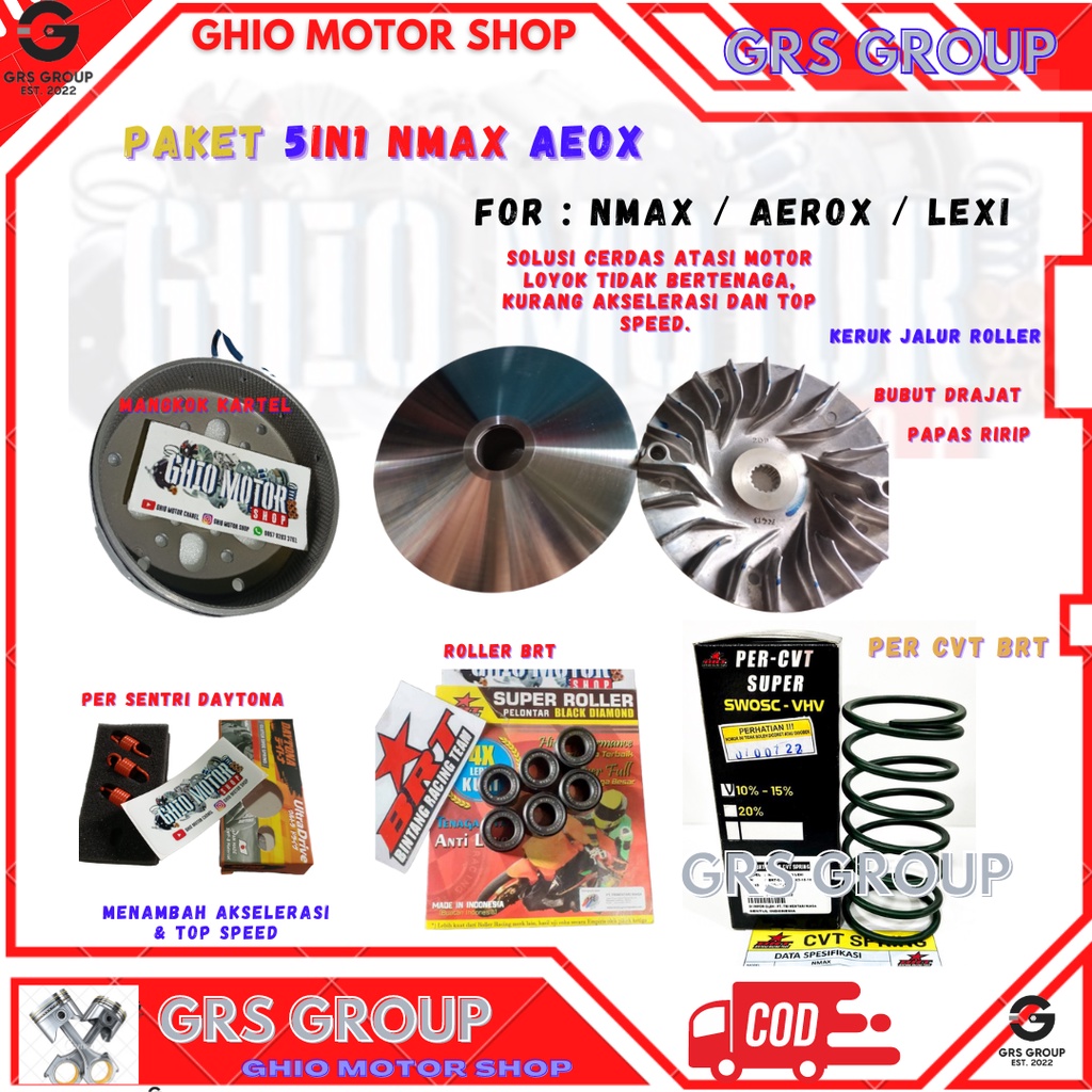 Paket Kirian CVT Nmax Aerox Lexi Upgrade CVT Nmax Old Nmax New Aerox new Aeox old 150 155 Paket CVT N-max Aeox lexi promo Big pulley aerox Lexi Pulley Custom Nmax Aerox Mangkok kartel Nmax  Rumah Roller Bubut Nmax pully puley Nmax Ghio motor shop