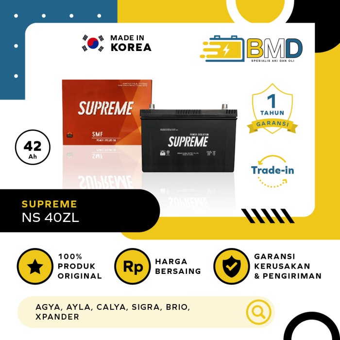 Aki Mobil Supreme SMF NS40ZL untuk Corolla Altis, Hilux, Sirion, Jazz