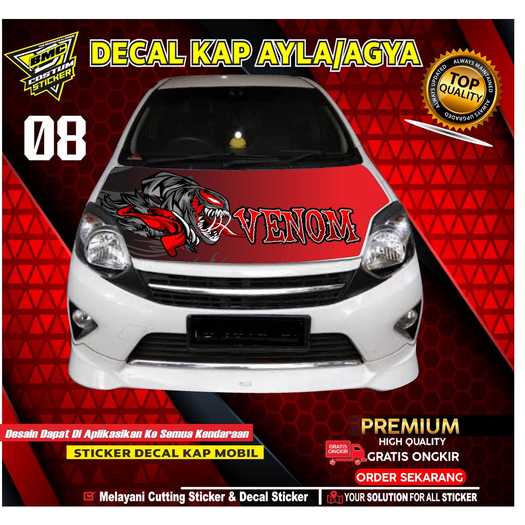 STICKER DECAL KAP MESIN AYLA/AGYA.STIKER DECAL KAP MOBIL DESAIN VENOM.