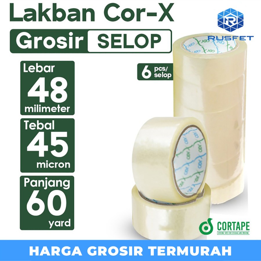

Lakban Cortape Bening 48 mm x 60 yard (Cor-X) Ekonomis 1 Selop