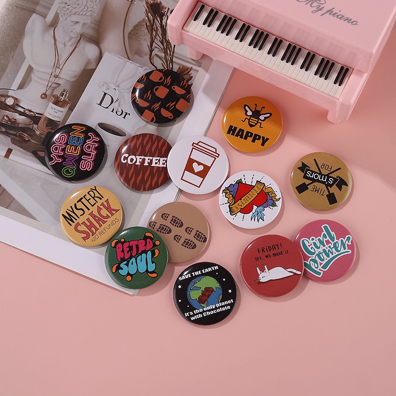 50gaya Tinplate Lapel Pin Coffee Her He Series Bros LOVE Badge Aksesoris Pakaian Hadiah Untuk Teman