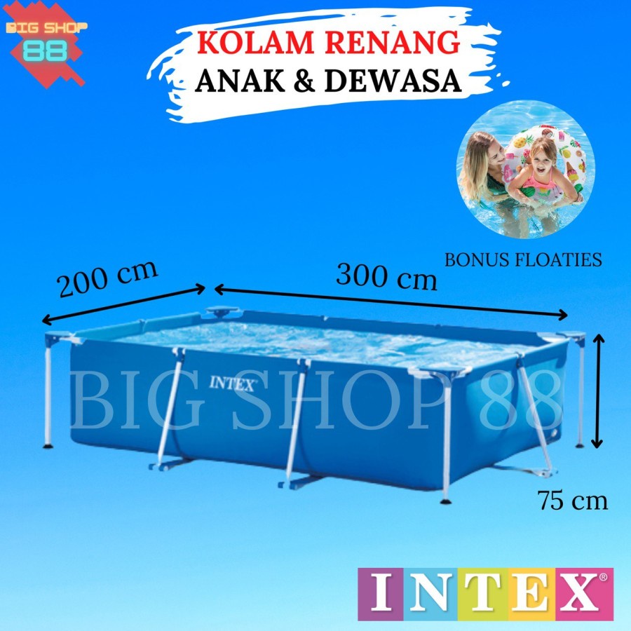 KOLAM RENANG INTEX KOLAM RENANG PORTABLE KOLAM RENANG ANAK FRAME POOL 3 METER 300X200X75 CM