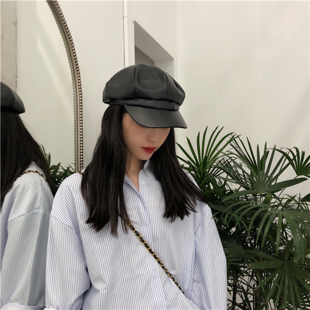 Topi Oktagonal Kulit Trend Casual Retro