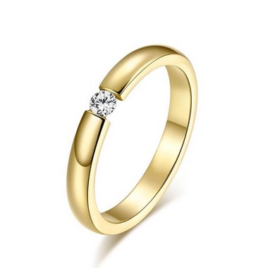 Goldkingdom Aksesoris Perhiasan Fashion Ready Stock Fashion Sederhana Rose Gold Wajah Glossy Cincin Pasangan Berlian Tunggal Untuk Pria Dan Wanita