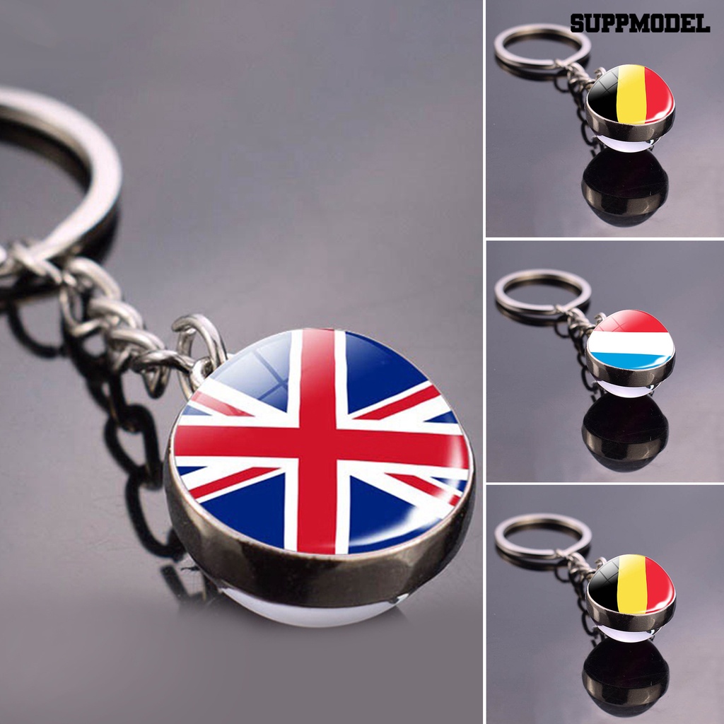 [SM] Gantungan Kunci Indah Dua Sisi Bola Kaca Hadiah Bendera Nasional France England Rusia Gantungan Kunci Keyfob Tergantung Untuk Souvenir