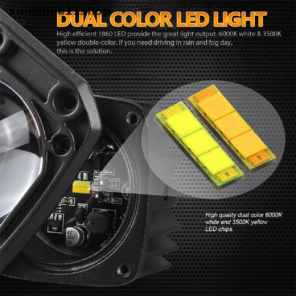 Sho Lampu Kerja Lensa LED 3inch 8D 40W Dual Color 3inch Fog Lamp Driving Beam Square N