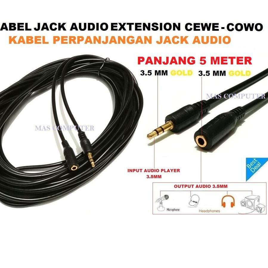 ➤ KABEL JACK AUDIO EXTENSION PANJANG 5 METER/JACK AUDIO AUX 3.5MM - 3.5MM/KABEL PERPANJANGAN AUDIO ♜