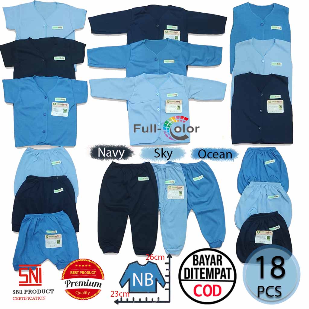 18 PCS Paket Baju Bayi Laki Perempuan Celana Bayi Setelan Bayi Baju Bayi Newborn Baju Bayi Baru Lahir Baju Bayi Cewek Cowok / Paket Baju Bayi Newborn Celana bayi Paket Lengkap Baju Bayi / Perlengkapan Bayi Baru Lahir Kado Gift Set Baby Girl Boy Blue