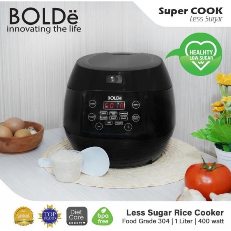 BOLDe Rice Cooker Super Cook Less Sugar 1 Liter / Bolde Rice Cooker Low Carbo 1L Rice Cooker Rendah Gula