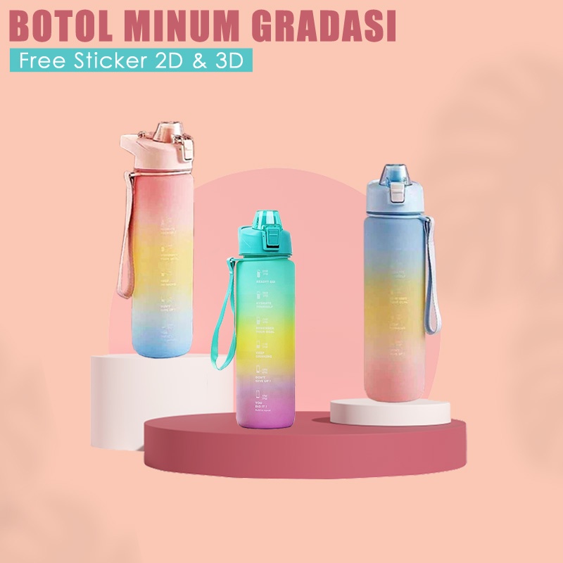 Botol Minum Botol Viral Pelangi 3 Gradasi 1000ml Bahan Tebal