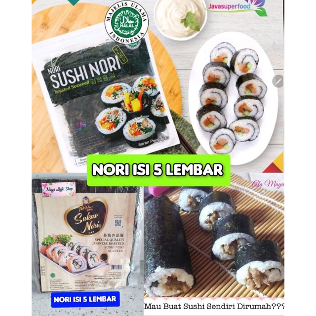 Paket Nori sushi 10 lembar + bambu sushi dan nori isi 5 + bamboo sushi Sushimat halal driedseaweed rumput laut seaweed