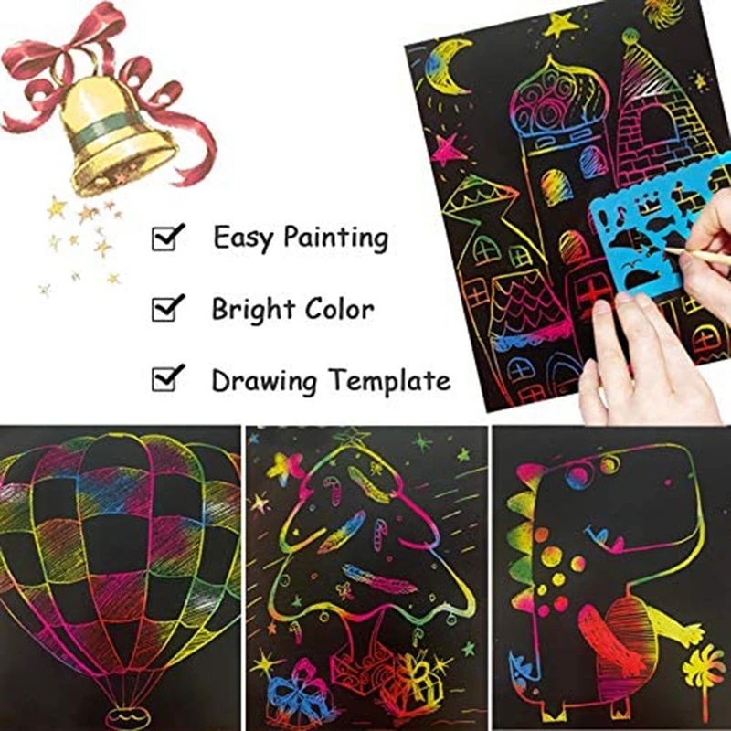 10lembar Buku Gambar Ajaib DIY Scratch Notebook Karton Hitam Anak Belajar Edukasi Mainan Seni Lukisan Doodle