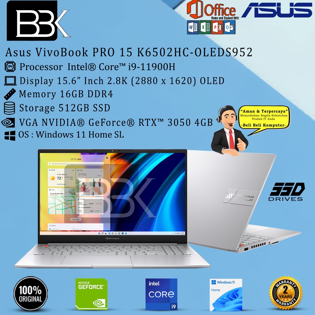 ASUS VivoBook PRO 15 K6502HC i9-11900H 16GB 512GB SSD RTX3050 W11H OHS21