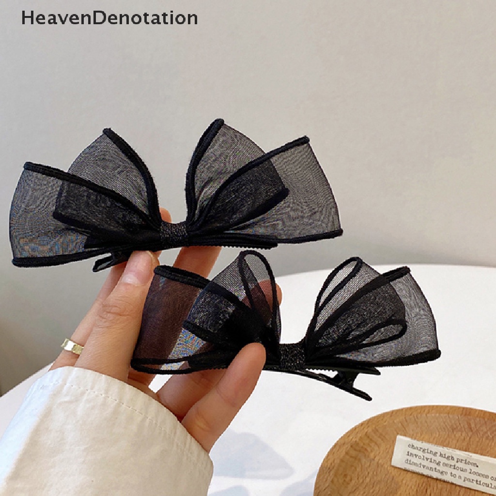 [HeavenDenotation] 2023jepit Rambut Busur Jala Dua Lapis Renda Hitam Untuk Wanita Perempuan Fashion Hair Clip HDV