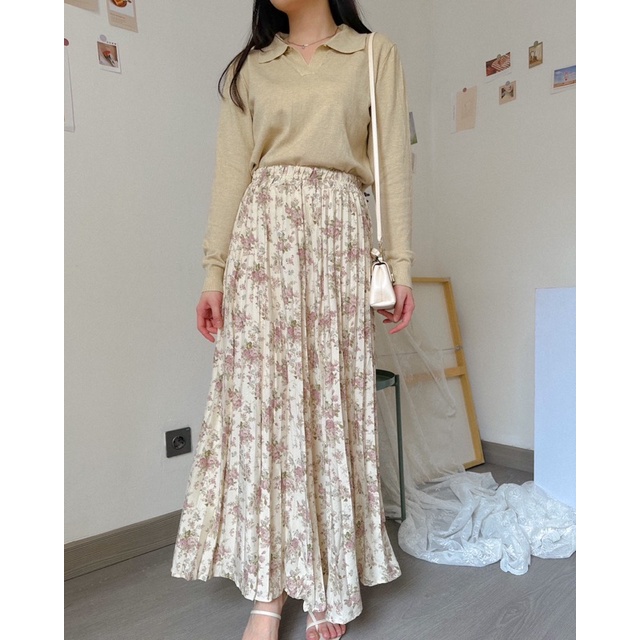 KANON - Aise Floral Pleated Skirt - Rok maxi plisket vintage motif floral hijab-friendly full furing