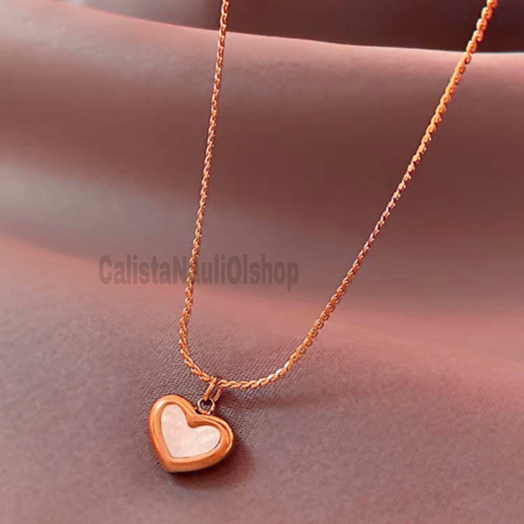 Kalung Titanium Love Kombinasi Putih Fashionable Anti Karat Dan Anti Luntur