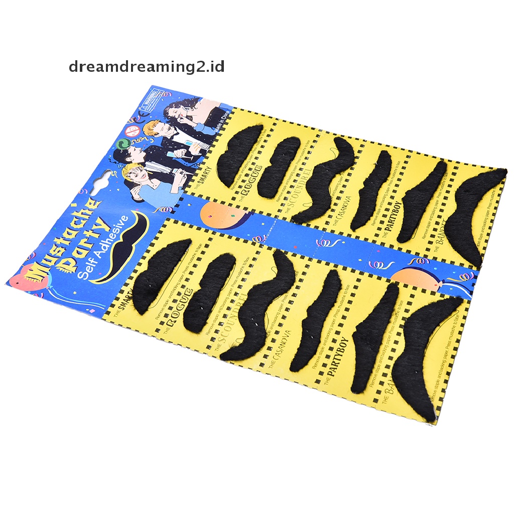 (dream) 12pcs Set Pria Hitam Kumis Palsu Kumis Jenggot Lucu Pesta Kostum Halloween.