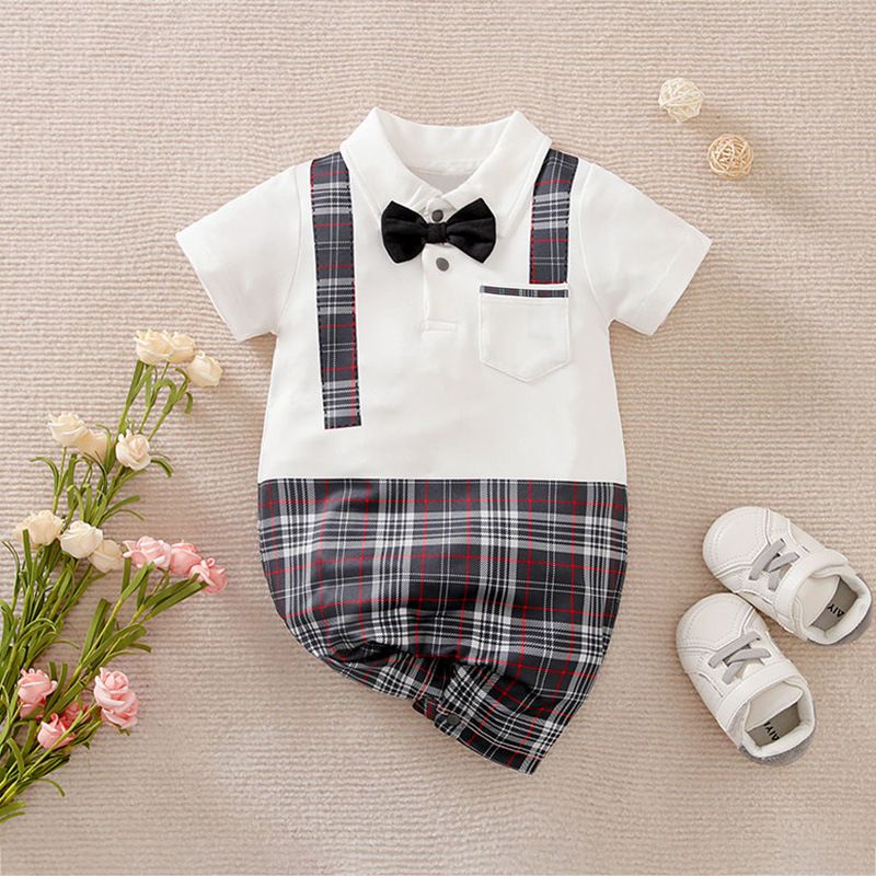 Baju Jumper tuxedo lengan pendek bayi laki-laki usia 0-2 tahun / Jumpsuit anak bahan katun Import Premium