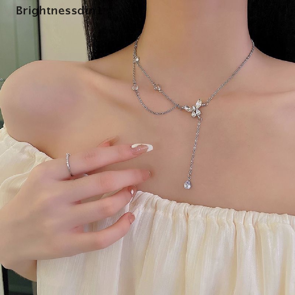 [Brightnessdin1] Rumbai Panjang Kristal Liontin Kalung Fashion Zirkon Kupu-Kupu Kalung Gothic Manis Vintage Wanita Perhiasan Kalung Butik