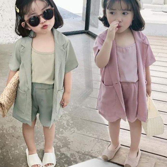 ❁ Setelan blazer tank top celana pendek anak perempuan import / Blazer casual set ◊