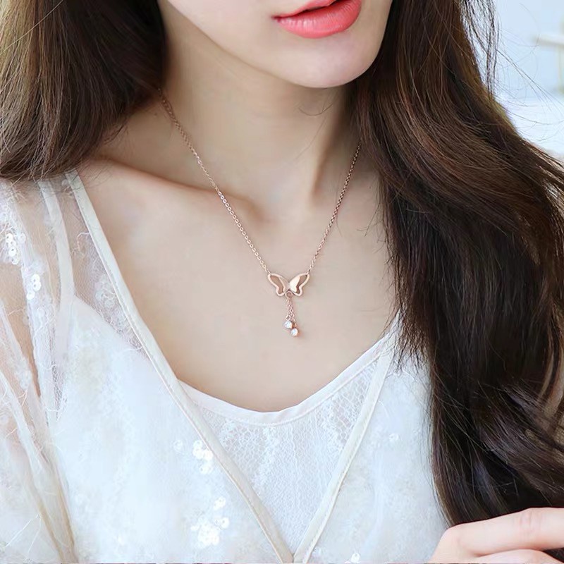 Butterfly Kalung Choker Model Kupu-Kupu Dengan Rumbai | Perhiasan Bahan Stainless Steel Untuk Aksesoris Wanita