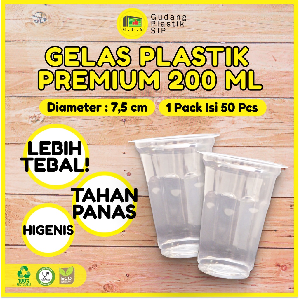 Gelas Cup Plastik PREMIUM Aqua Kopi 200ml (ISI 50) / Murah &amp; Higenis