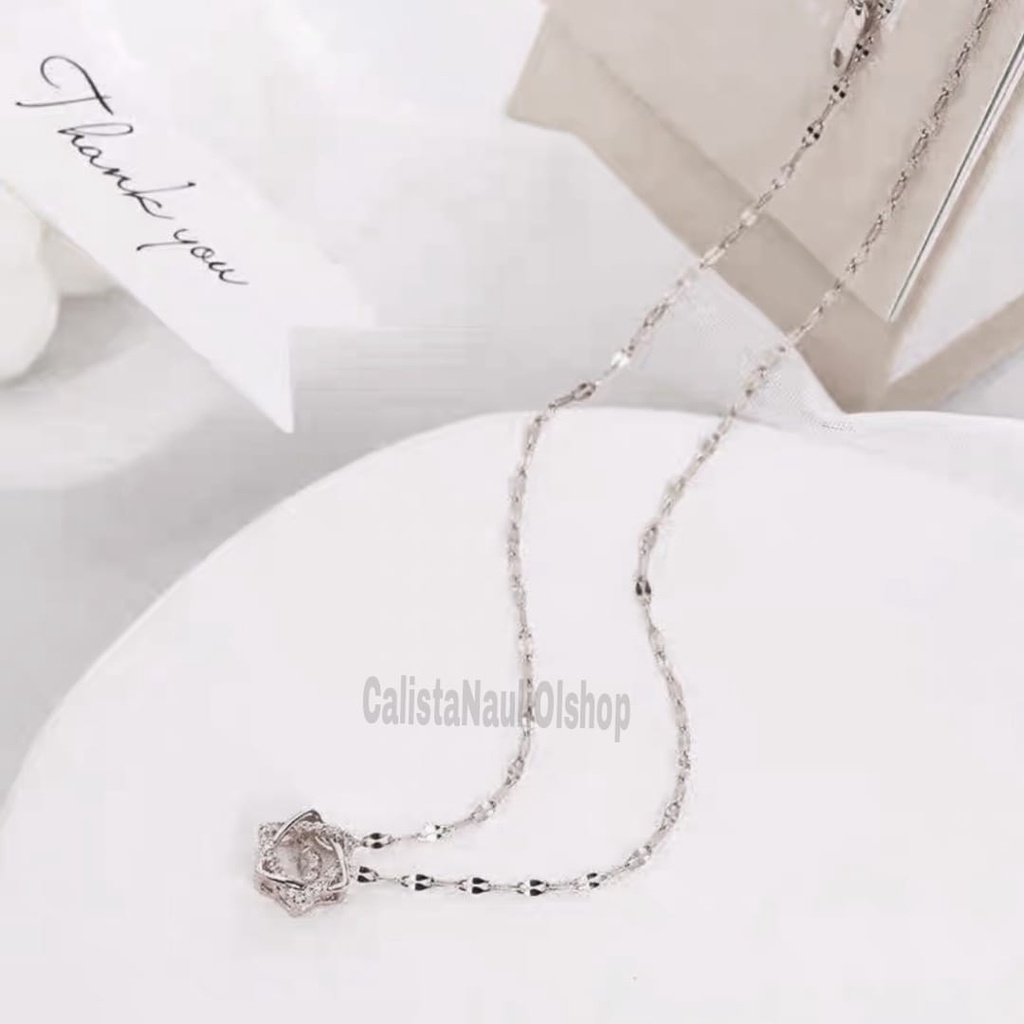 Kalung Titanium Segitiga Simetris Zircon Fashionable Anti Karat Dan Anti Luntur