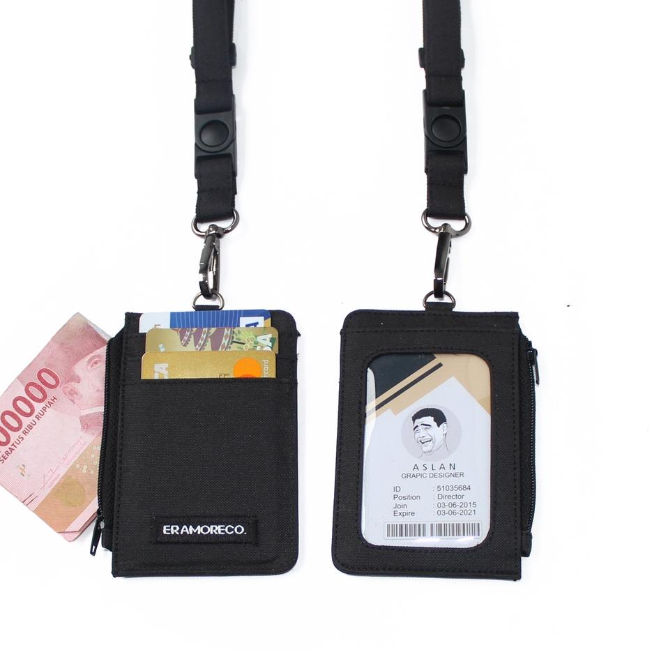 

Baru Untung EMID111 name tag gantungan dompet ID card holder tali lanyard zipper kartu hitam