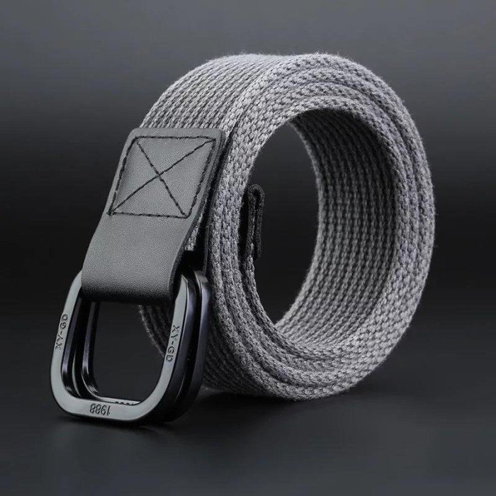Ikpa Brewyn Double Metal Buckle Canvas Belt/Ikat Pinggang Pria - Jabber - Abu -Abu Tua