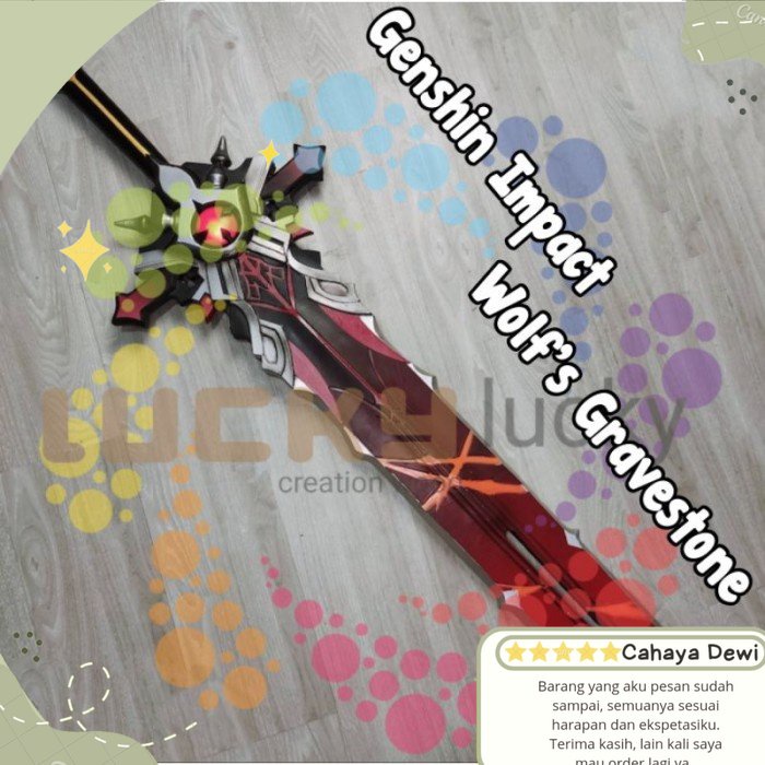 Mainan Pedang Kayu Wolfs Gravestone cosplay anime Genshin Impact Original