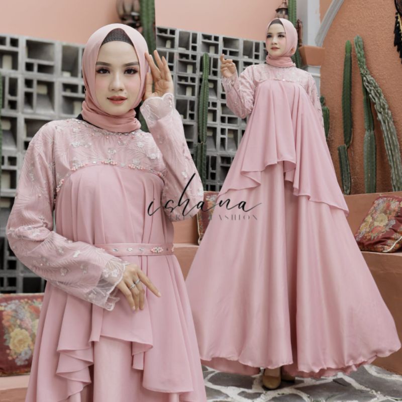 DRESS PESTA MUSLIM SELOMITA BISA 10 MODEL SIZE XL XXL/ GAMIS BRUKAT MUTIARA/GAMIS KONDANGAN MUSLIMAH