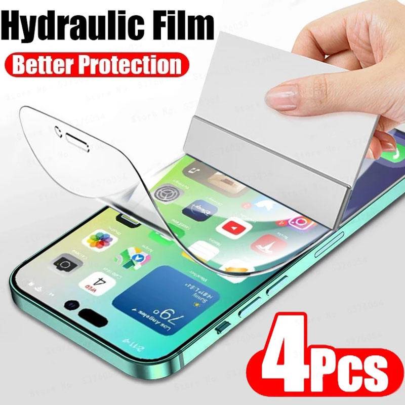 IPHONE 4pcs Untuk Iphone14 13 12 11 Pro Max Mini Plus HD Hydrogel Film Bening Pelindung Layar Transparan Hydrogel Film Pelindung Lembut Untuk Iphone6 6s 7 8 Plus SE 2020 2022 X Xs XR Max