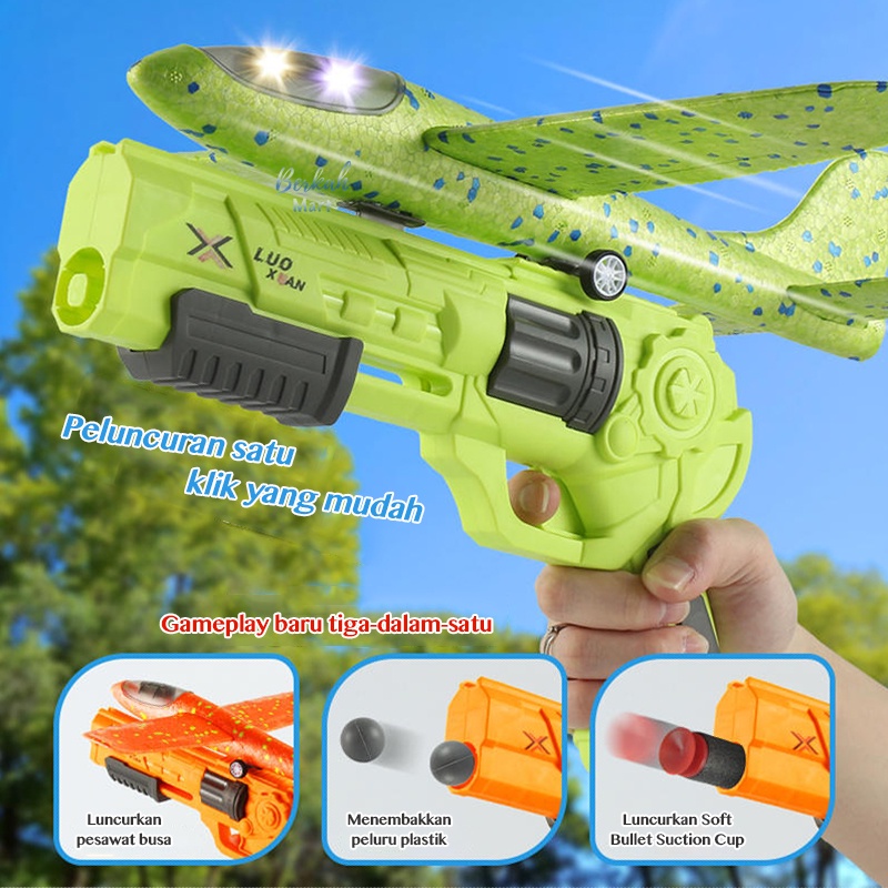 1 Set Mainan Anak Anak 3 in 1 Peluncur Pesawat Terbang Air Plane Busa EPP + Gun Tembakan Soft Bullet