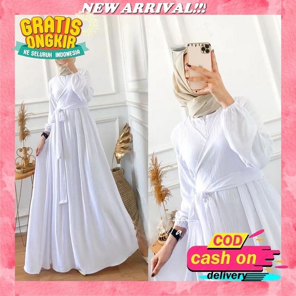 Real Promotion--Gamis Putih Wanita Polos Jumbo Baju Muslim Remaja Wanita Kekinian Gamis Manasik Haji