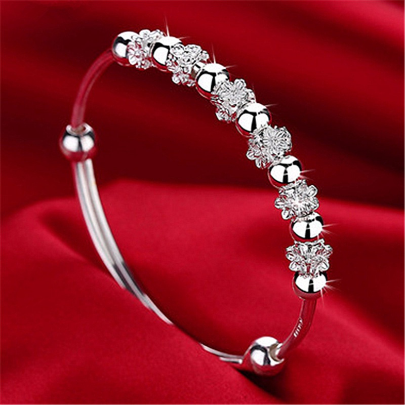 Plum Bunga Gelang Untuk Wanita925 Sterling Silver Beads Bangle Bracelet Transfer Beruntung Cuff Bracelet Adjustable Fashion Wanita Perhiasan Gadis Fidget Bracelet