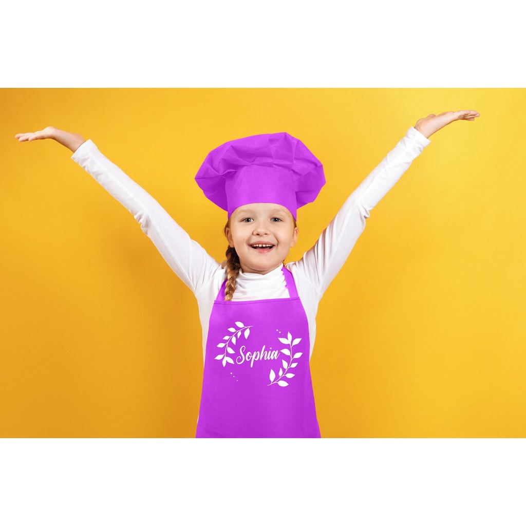 Celemek Sablon/Apron Celemek Sablon/Celemek Custom Anak SET TOPI