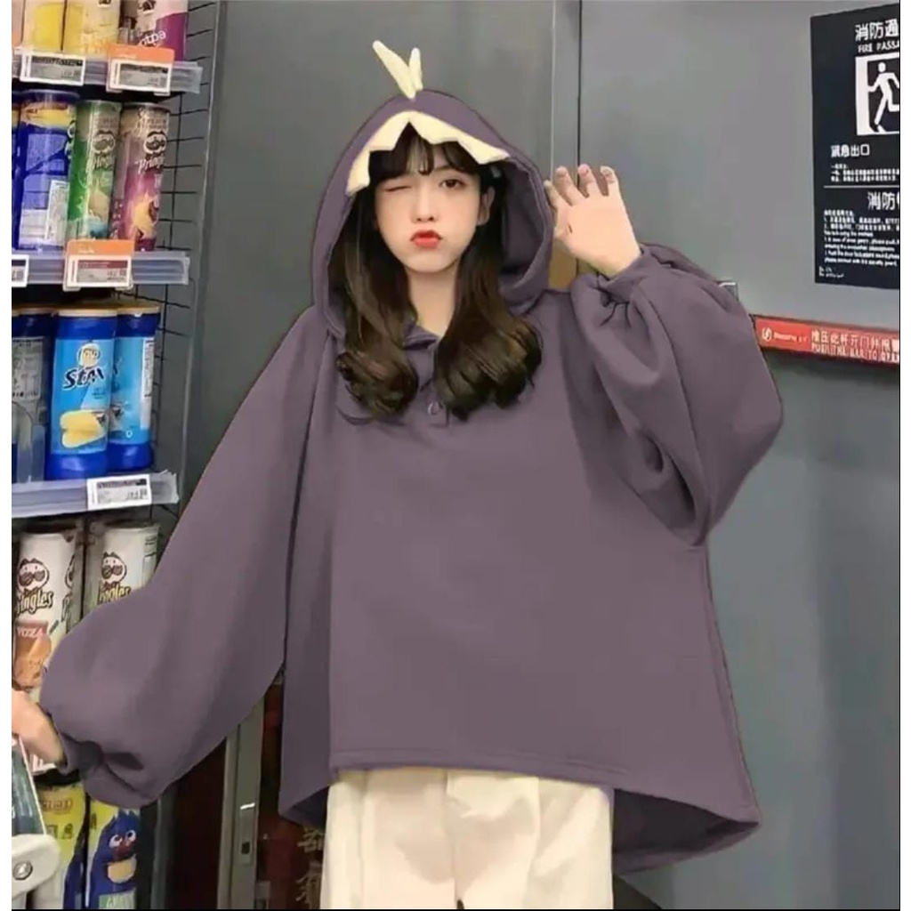 HOODIE WANITA DINO OVERSIZE // JUMPER WANITA KOREAN STYLE SIZE XL FLEECE TEBAL LEMBUT TERBARU,