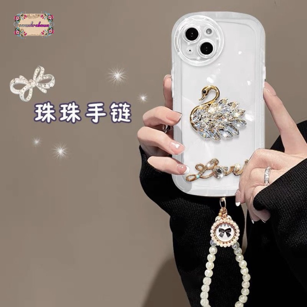 GC15 SOFTCASE WAVY GELOMBANG  CLEAR DIAMOND SWAN LANYARD FOR XIAOMI REDMI 4A 5A 6A 8 9A 9C 10A 10 10C NOTE 5A PRIME 8 9 10 11 POC C40 M3 M4 M5 X3 PRO MI A1 PLUS 2022 SB4825