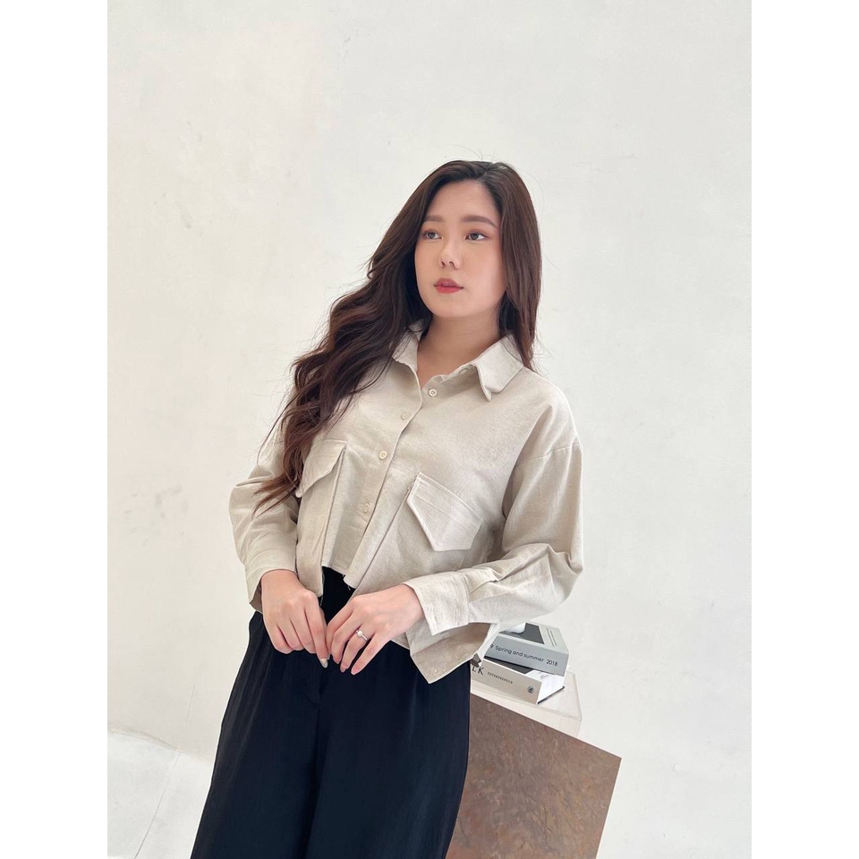 BEFAST - ZRX OOTD WANITA HEM POY / KEMEJA CROP TYSA SHIRT TWISTCONE / HEM Wanita Model Terbaru / Pakaian Kerja Wanita Casual / Kemeja Crop Lengan Panjang / Fashion Remaja ABG Kekinian / Outfit Daily Wanita Remaja / Kemeja Polos Formal