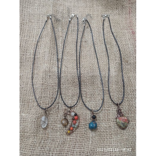 Stone Wire Wrapped Pendant Necklace Kalung Choker Handmade